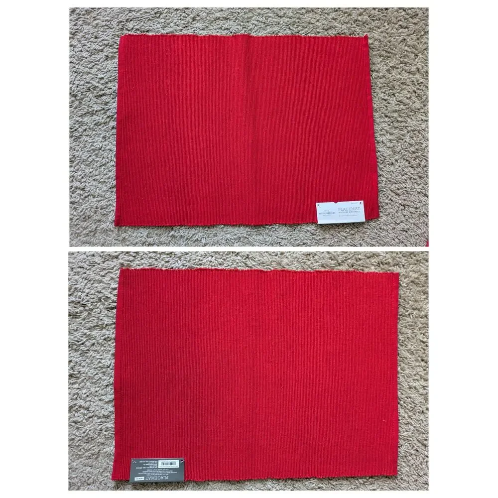 4 NWT Threshold Placemat Machine Washable 14X19in Cotton Red Metallic Christmas
